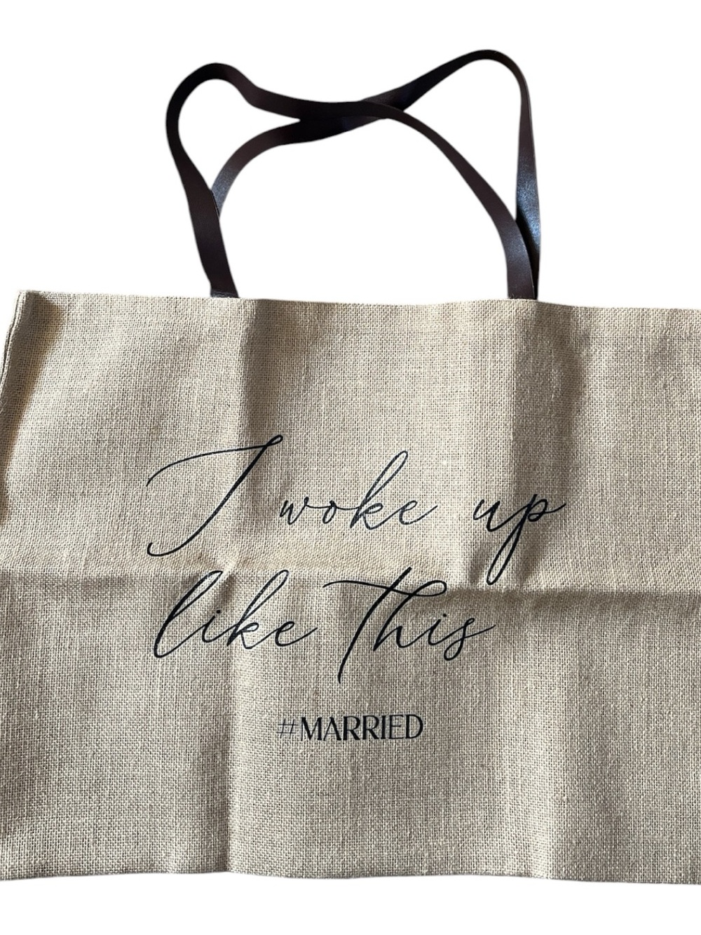 Everyday Neutral Canvas Jute Tote with Brown Handles “Miss to Mrs.”